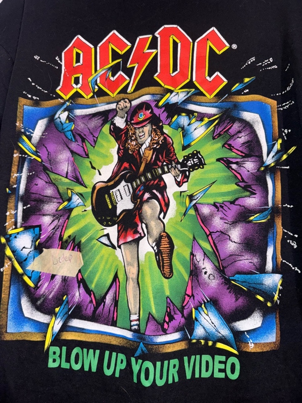 AC/DC Black Crew Neck Tee with White Logo Print - Picture 3 of 3